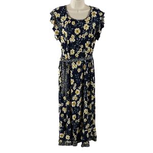Perceptions Navy and Yellow Floral Midi Dress